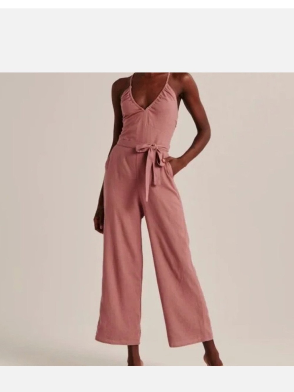 Abercrombie & Fitch Rose Pink Wide-Leg Tie-Waist Jumpsuit